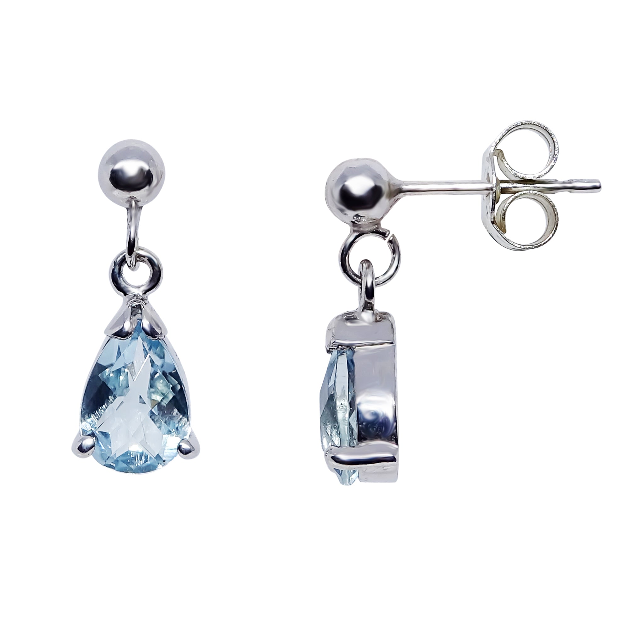 9ct white gold checkerboard cut 7x5 mm pear shape aquamarine drop earrings