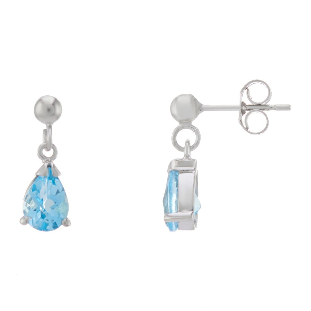 9ct white gold checkerboard cut 7x5 mm pear shape blue topaz drop earrings
