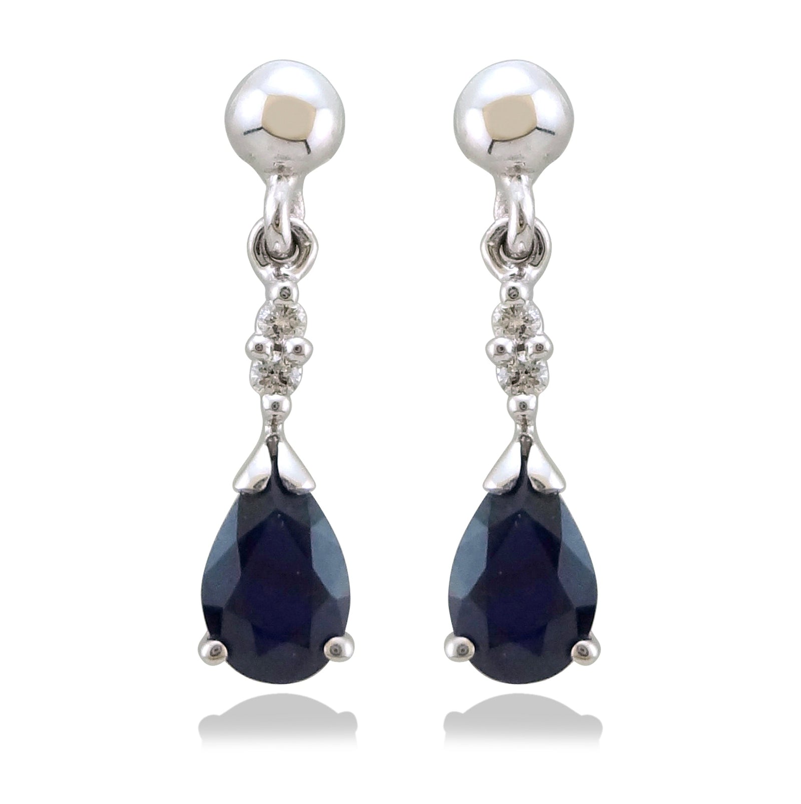 9ct gold 6x4mm pear shape sapphire & diamond drop earrings 0.04ct