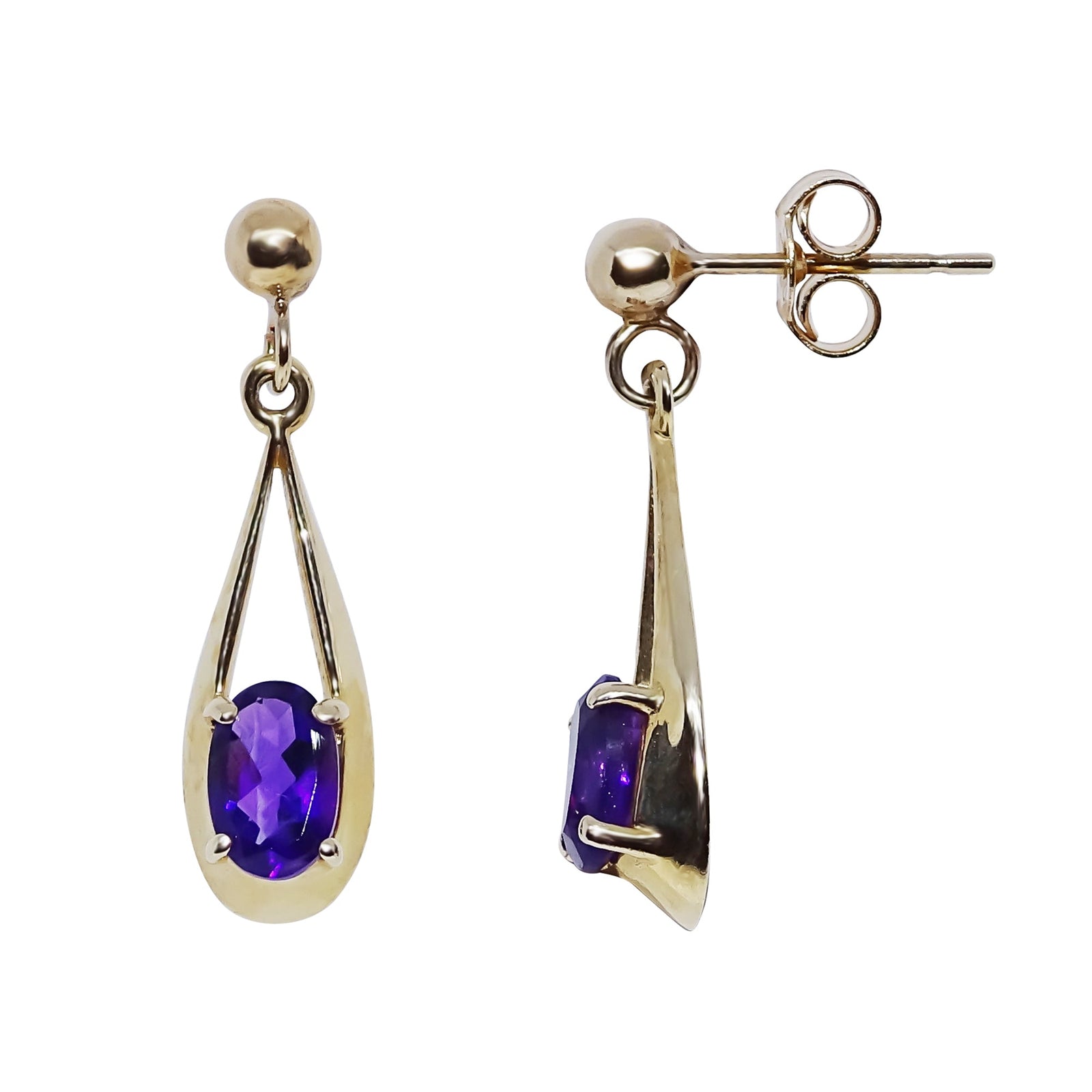 9ct gold 6x4mm oval amethyst loop drop earrings