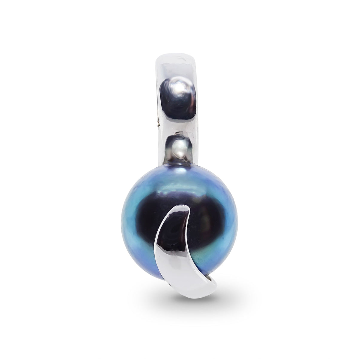 9ct white gold 7mm freshwater black pearl swirl pendant