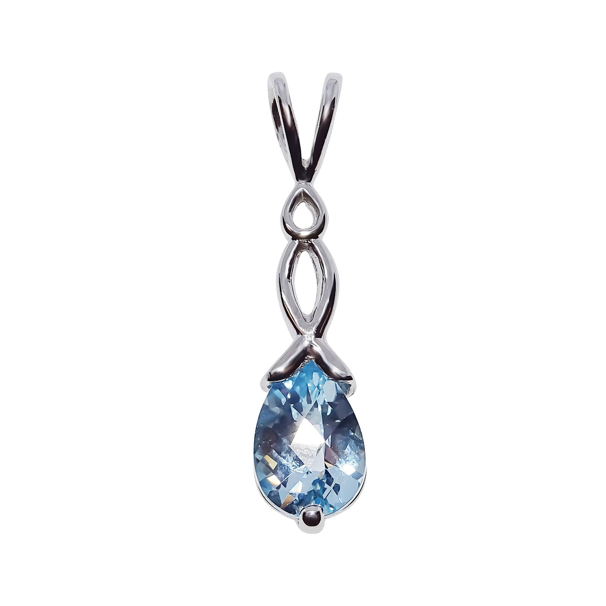 9ct white gold checkerboard cut 8x6mm pear shape blue topaz pendant