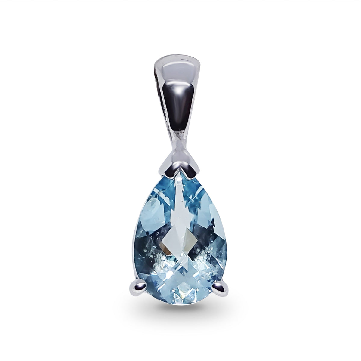 9ct white  gold checkerboard cut 8x6mm pear shape aquamarine pendant