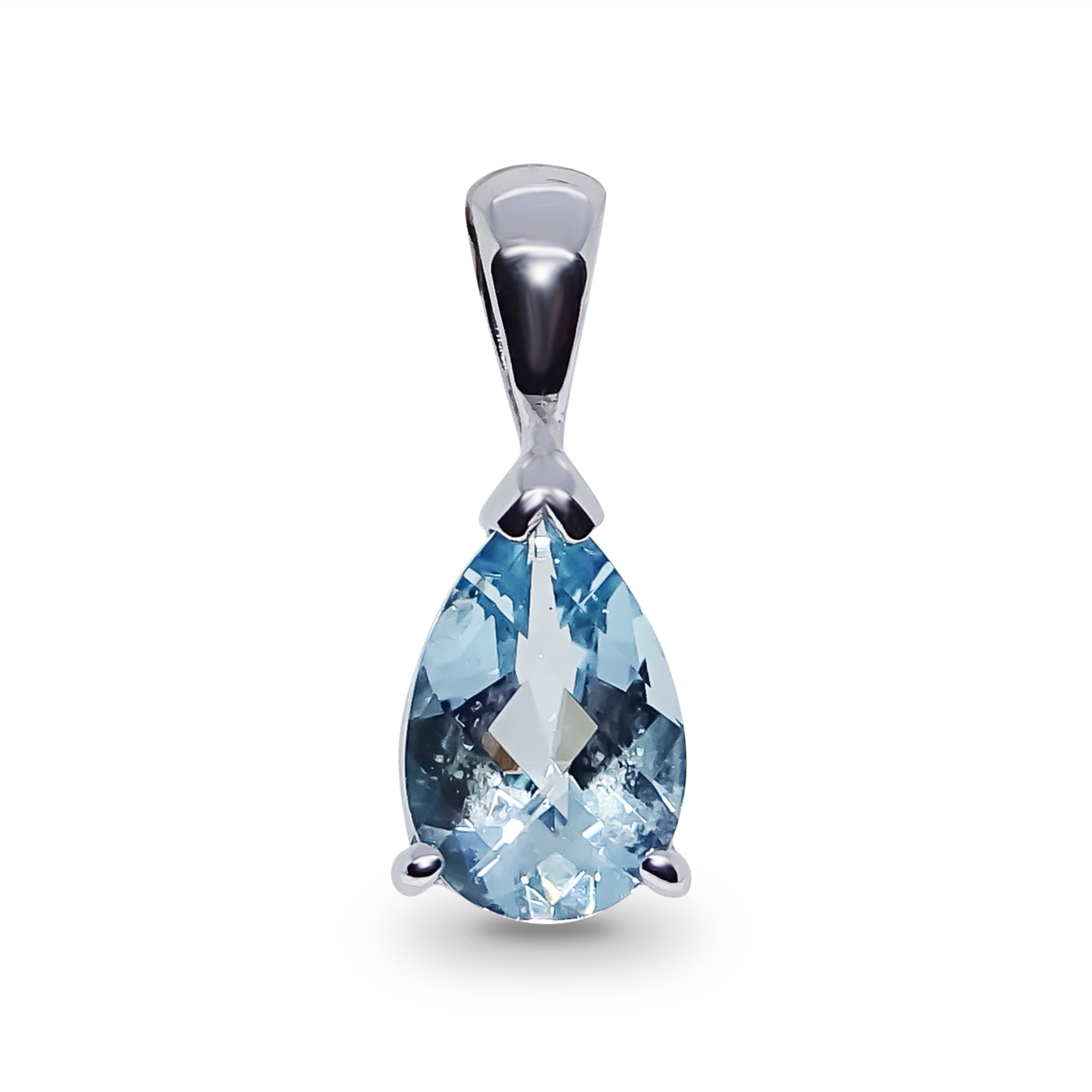 9ct white  gold checkerboard cut 8x6mm pear shape aquamarine pendant