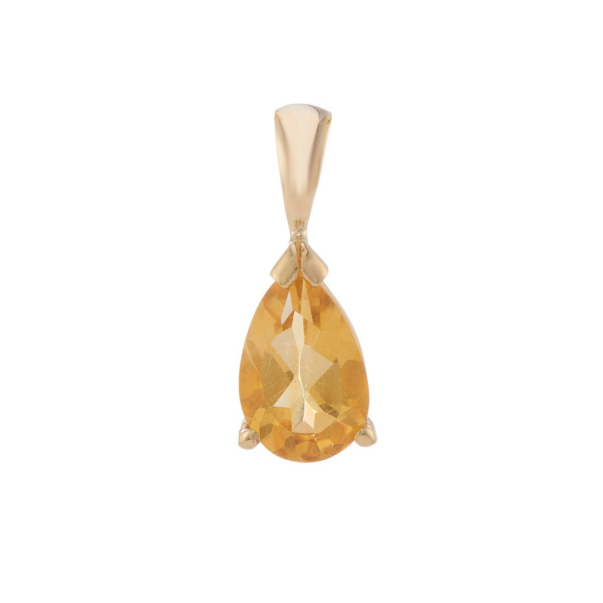 9ct gold checkerboard cut 8x6mm pear shape citrine pendant
