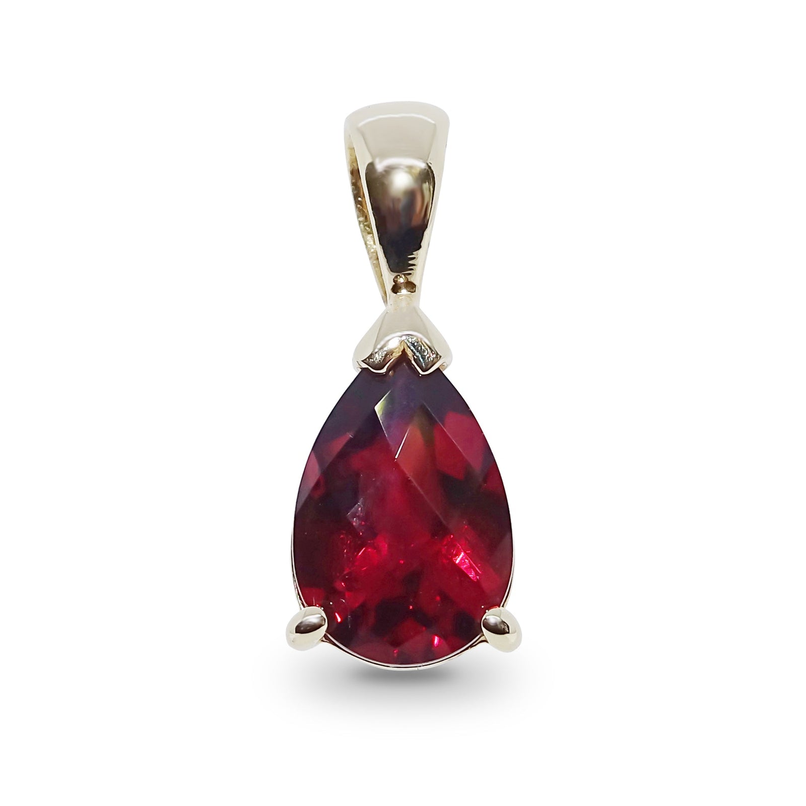 9ct gold checkerboard cut 8x6mm pear shape garnet pendant