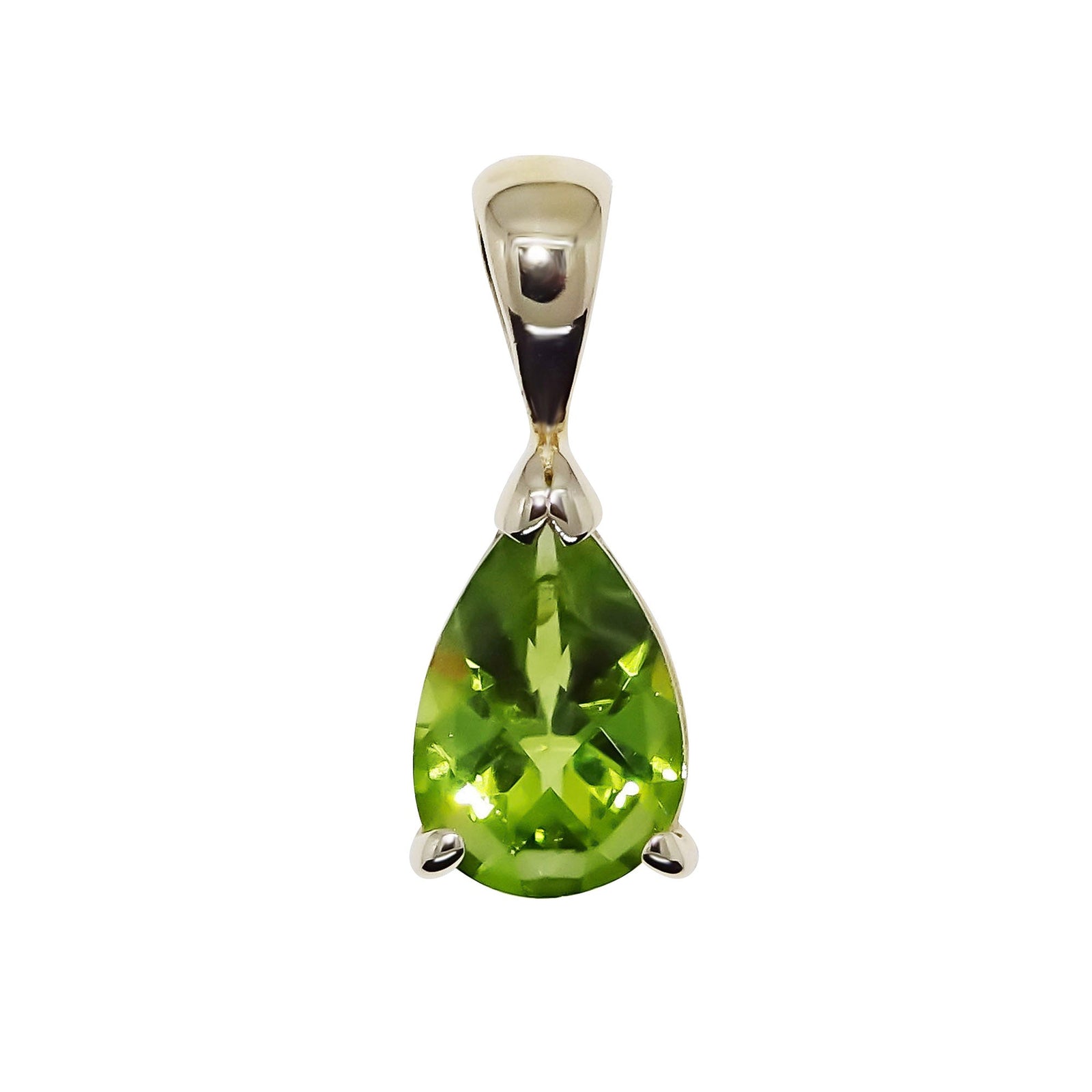 9ct gold checkerboard cut 8x6mm pear shape peridot pendant