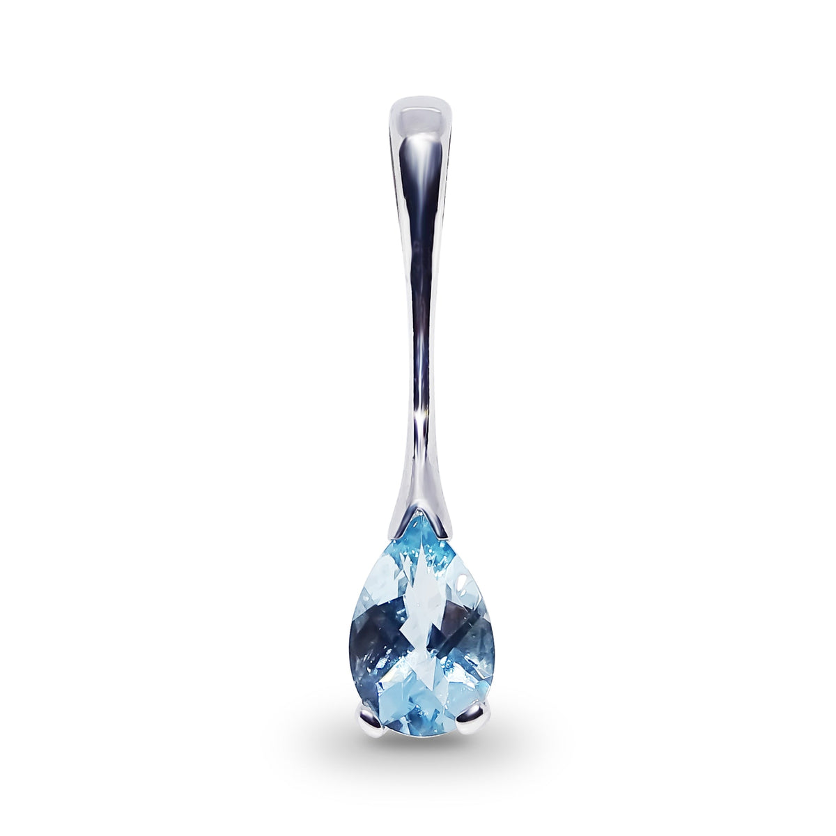 9ct white gold checkerboard cut 9x6mm pear shape aquamarine long drop pendant