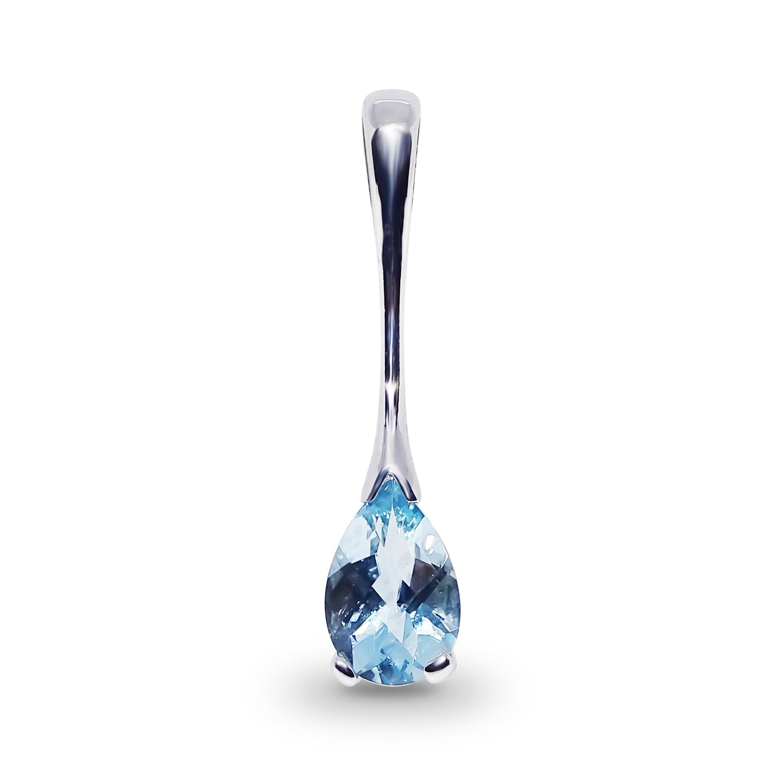 9ct white gold checkerboard cut 9x6mm pear shape aquamarine long drop pendant