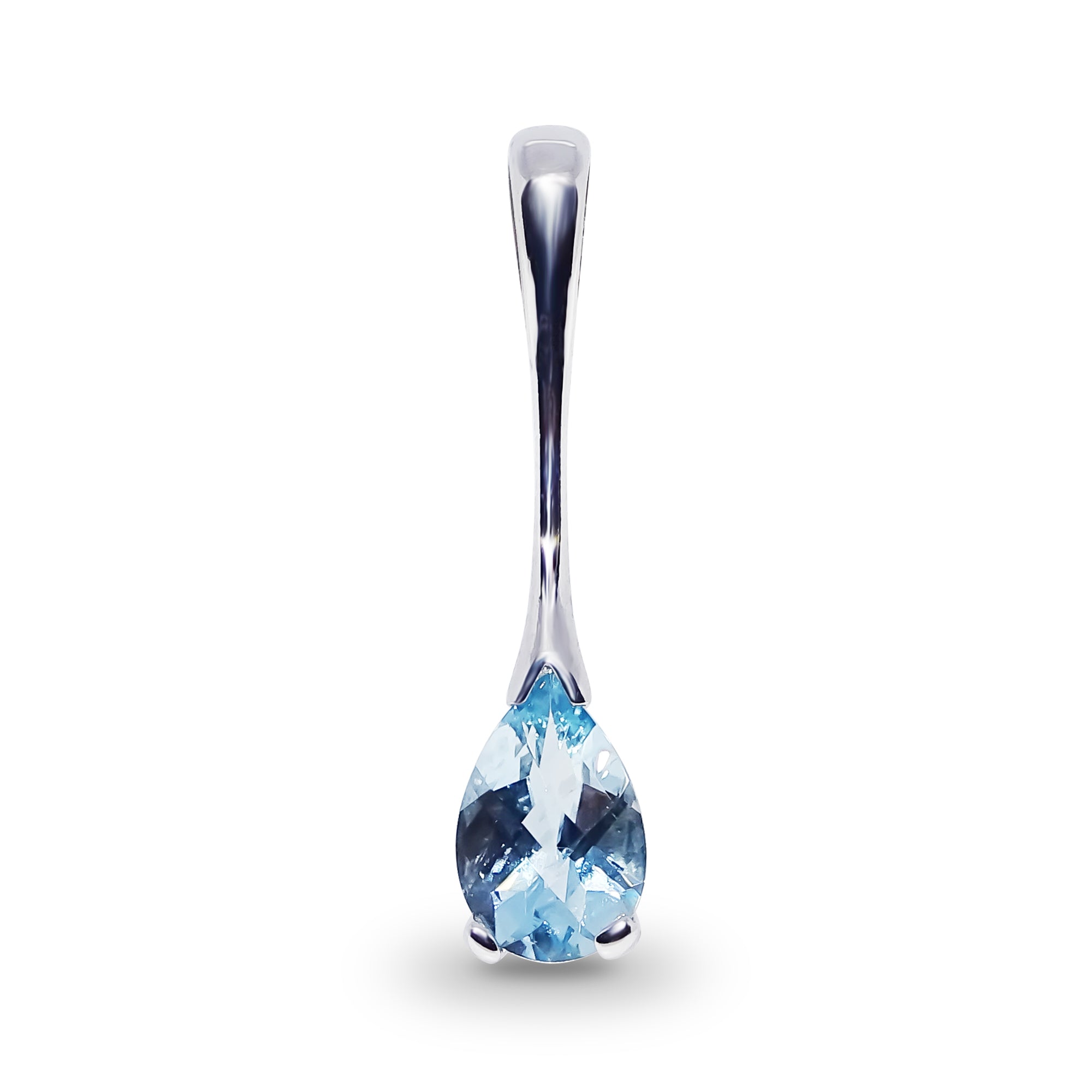 9ct white gold checkerboard cut 9x6mm pear shape aquamarine long drop pendant