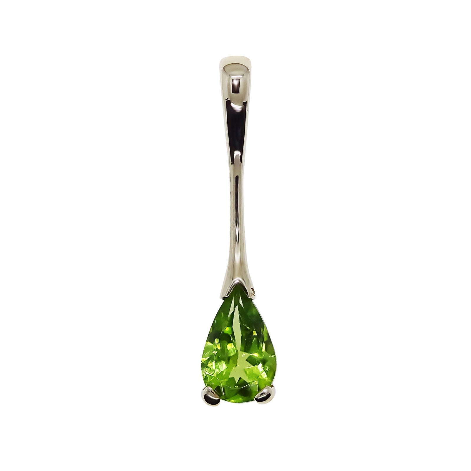 9ct gold checkerboard cut 9x6mm pear shape peridot long drop pendant