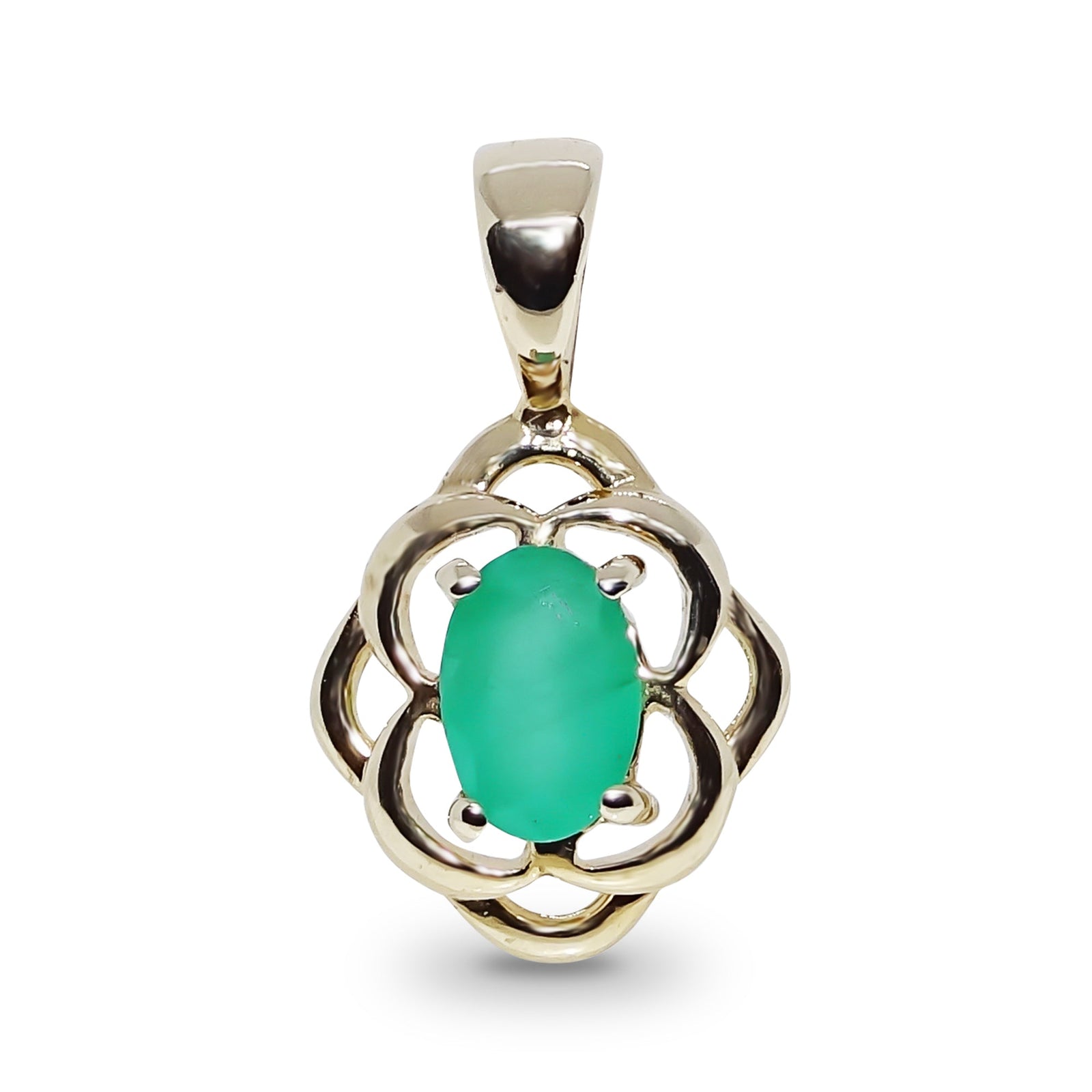 9ct gold 6x4mm oval emerald celtic style pendant