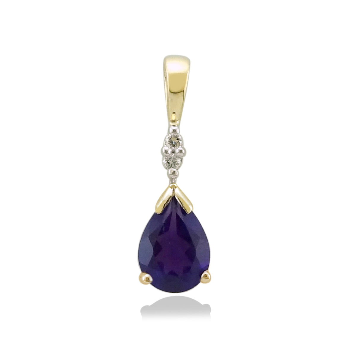 9ct gold 7x5mm pear shape amethyst &amp; diamond pendant 0.02ct