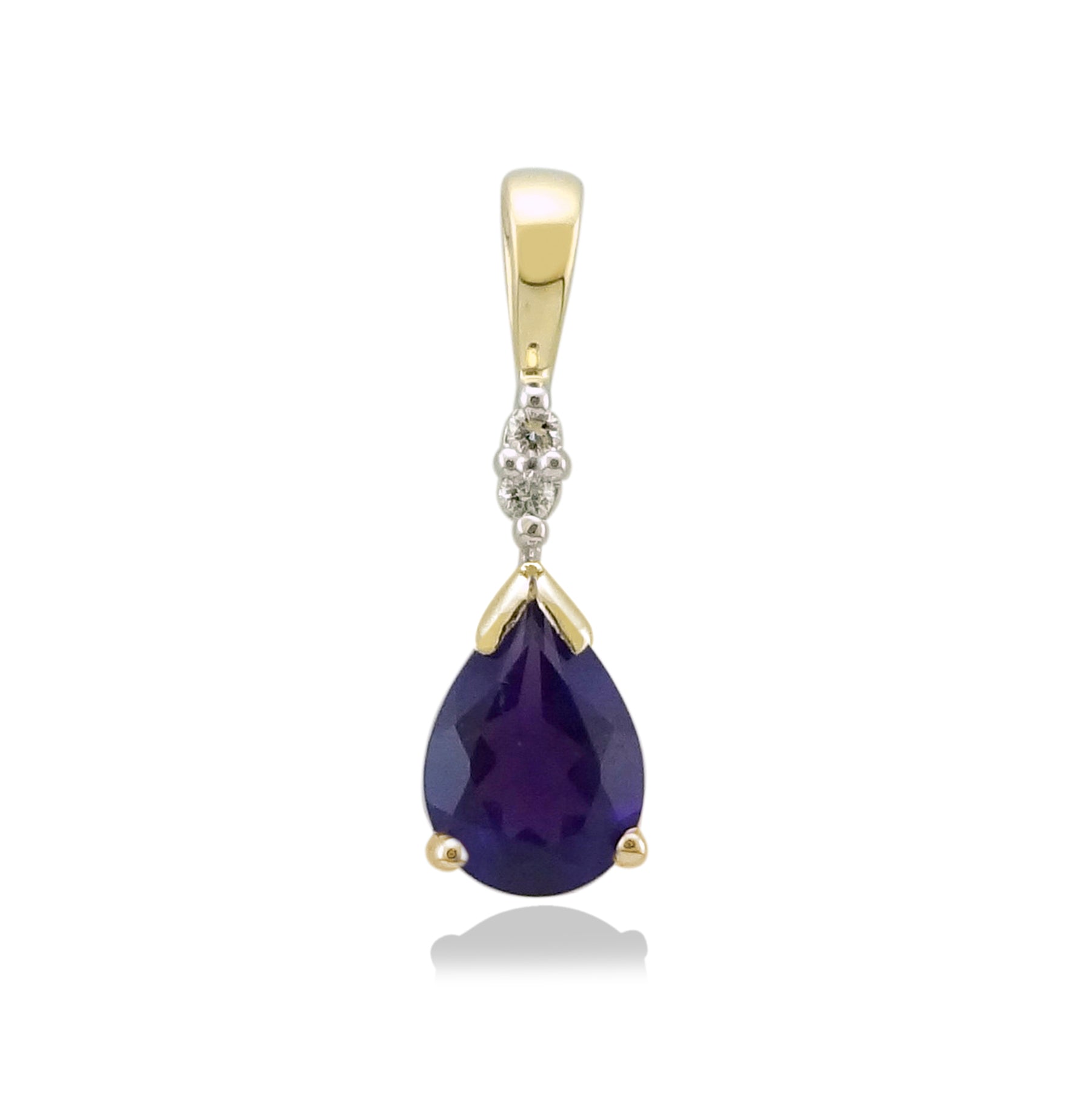 9ct gold 7x5mm pear shape amethyst & diamond pendant 0.02ct