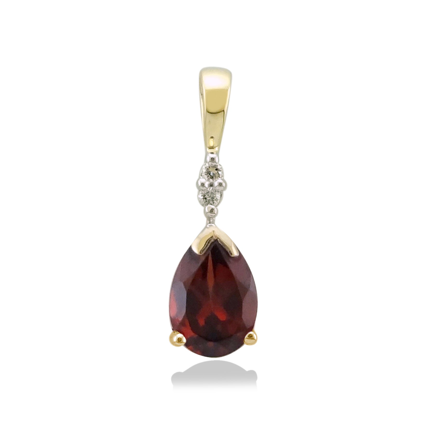 9ct gold 7x5mm pear shape garnet & diamond pendant 0.02ct