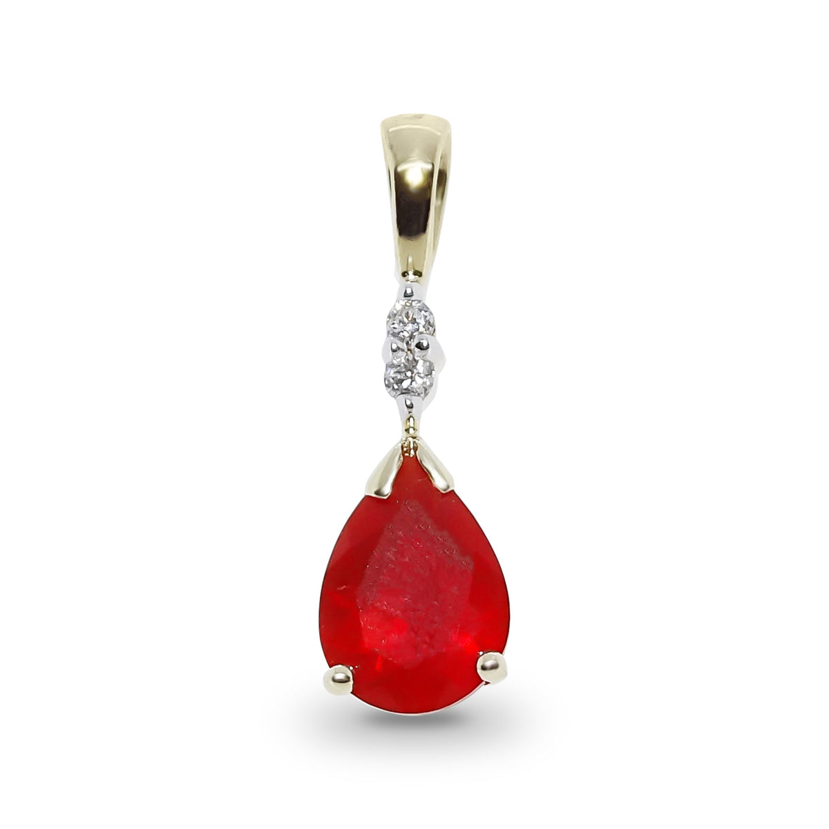 9ct gold 7x5mm pear shape fire opal &amp; diamond pendant 0.02ct