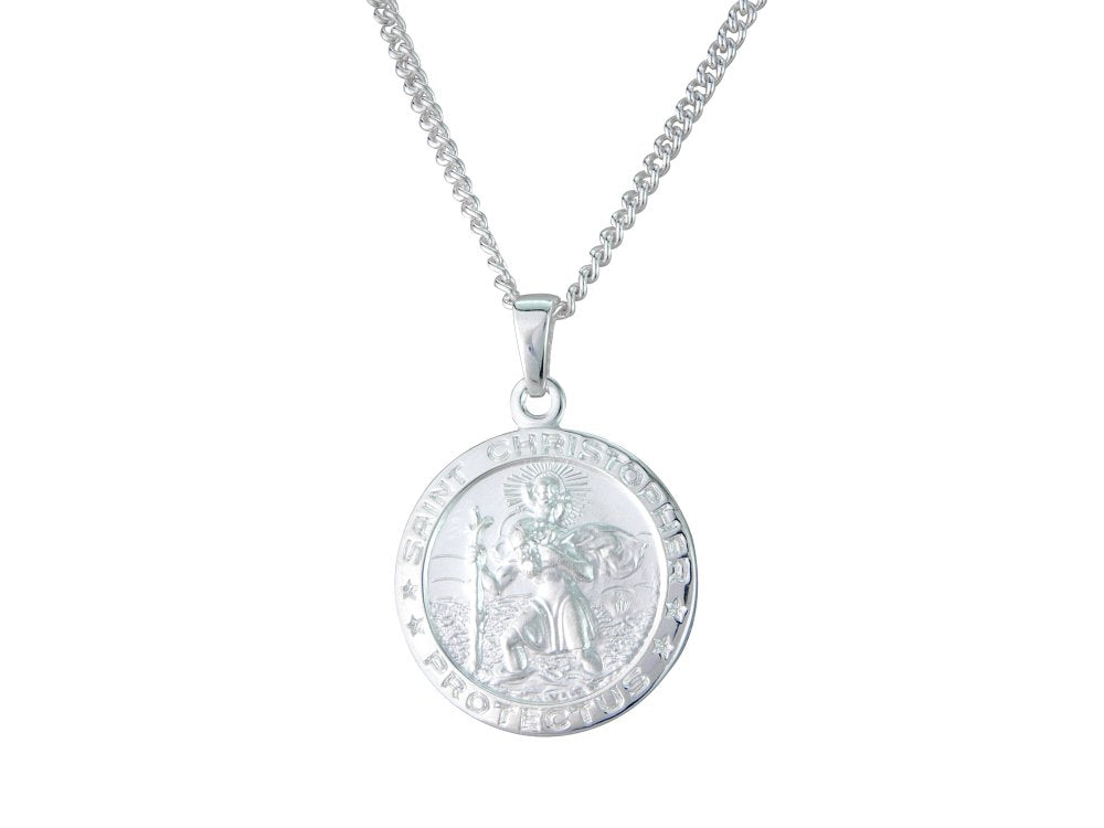 Silver 18mm round St. Christopher & 18" chain