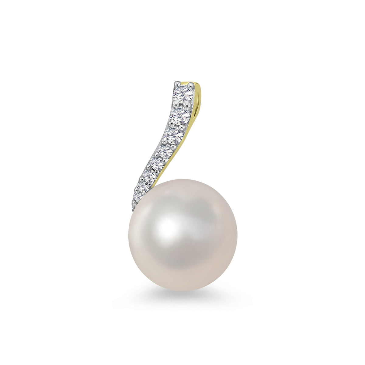 9ct gold 8mm cultured pearl &amp; diamond pendant 0.07ct