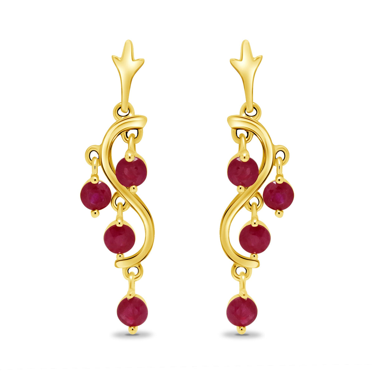 9ct gold 1.90mm round multi ruby drop earrings