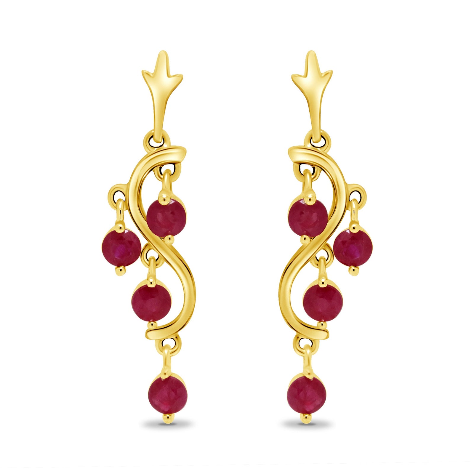 9ct gold 1.90mm round multi ruby drop earrings