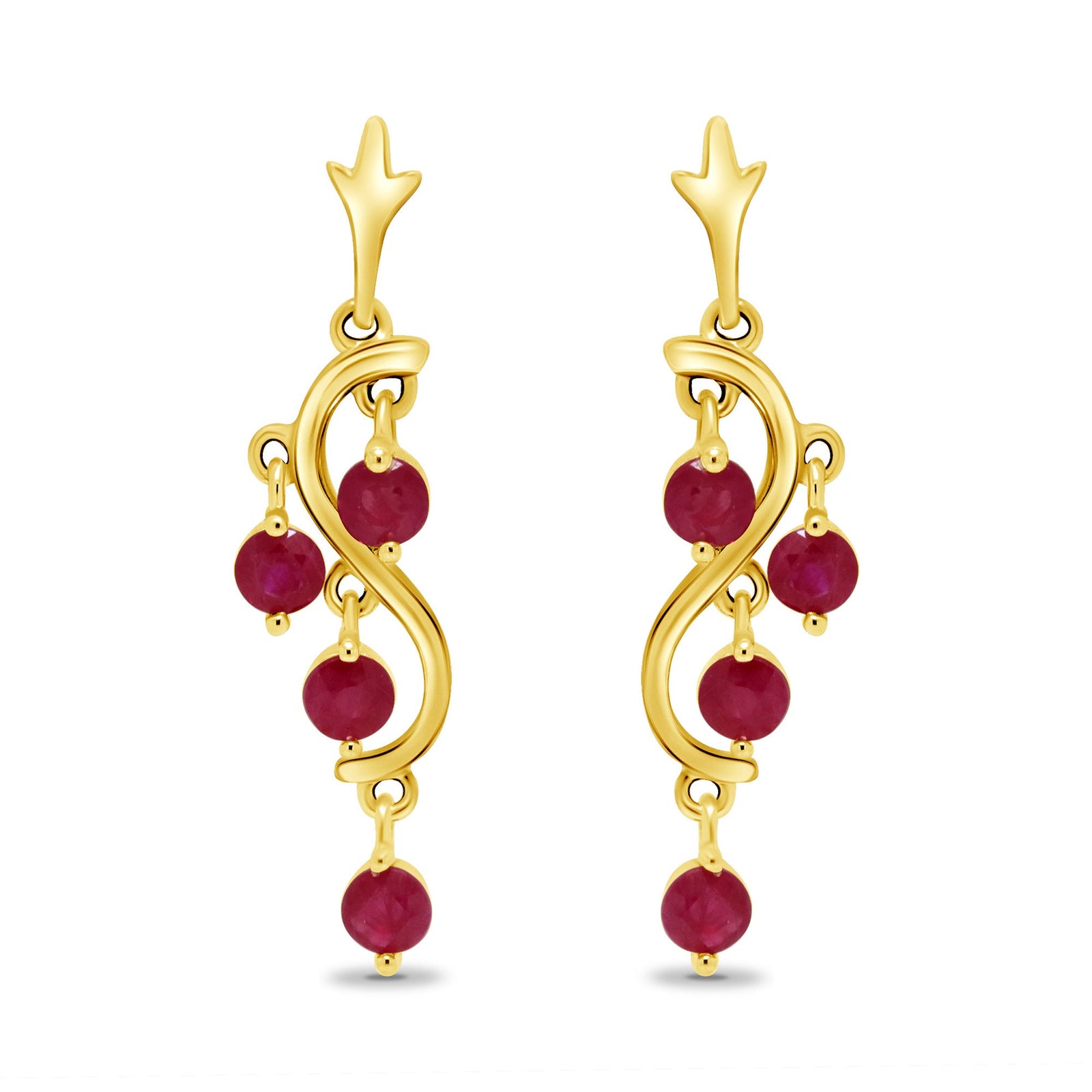 9ct gold 1.90mm round multi ruby drop earrings