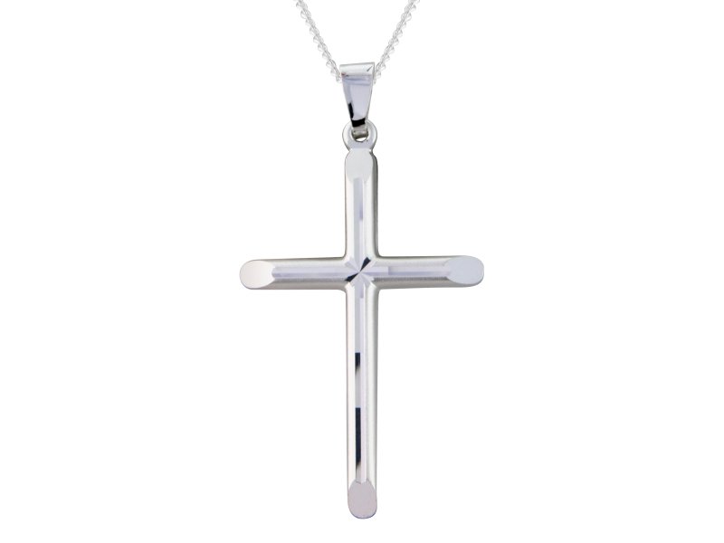 Silver matt /diamond  cut cross &amp; 18&quot; chain
