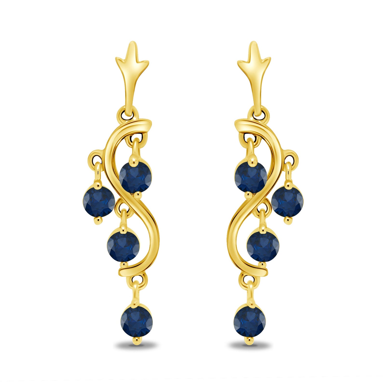 9ct gold 1.90mm round multi sapphire drop earrings