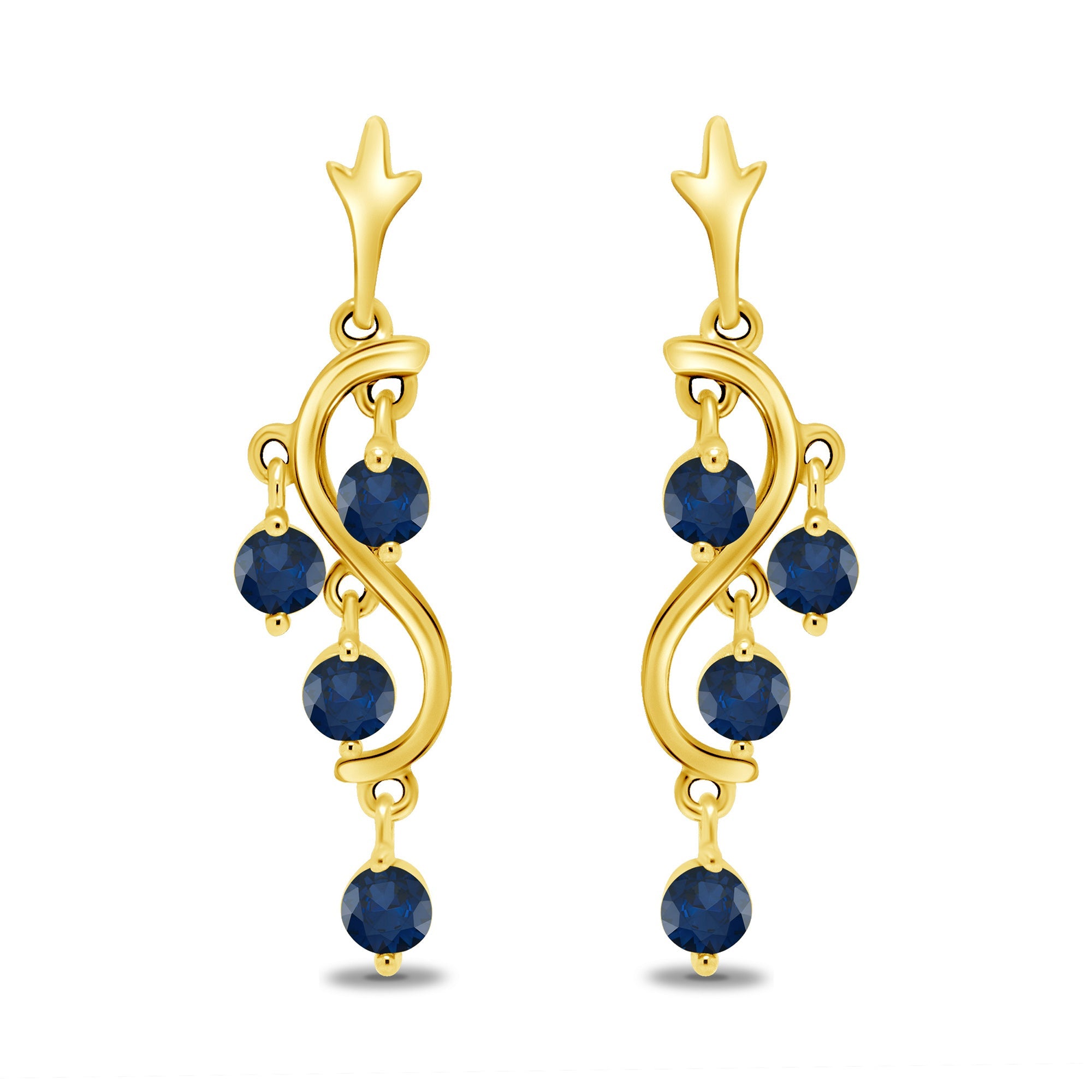 9ct gold 1.90mm round multi sapphire drop earrings