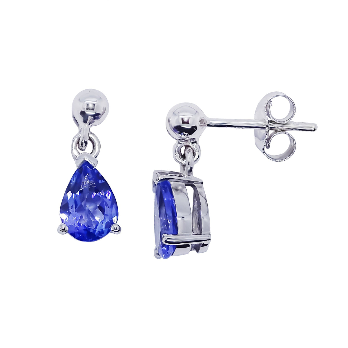 9ct white gold 7x5mm pear shape tanzanite drop earrings