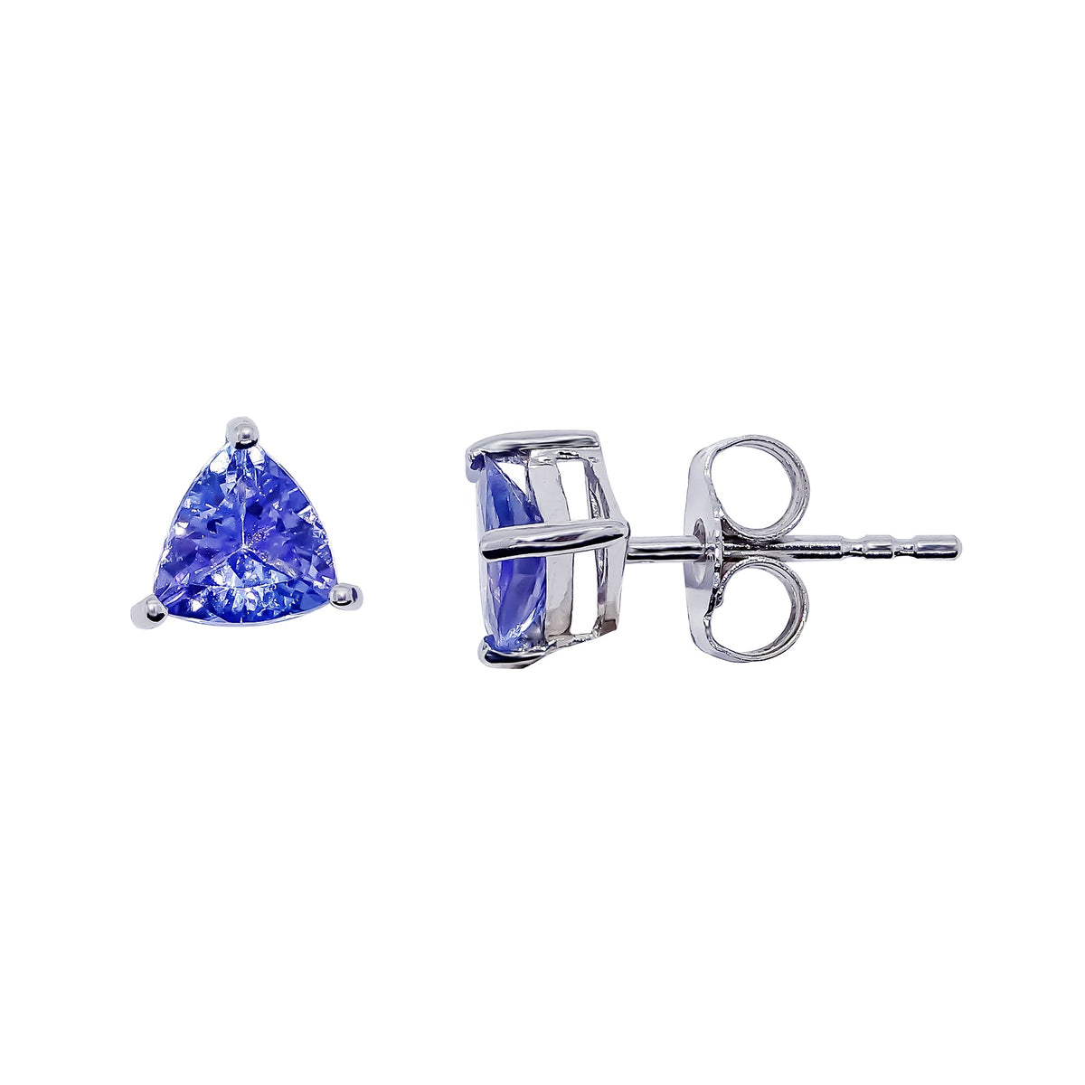 9ct white gold 6mm trillion cut tanzanite stud earrings