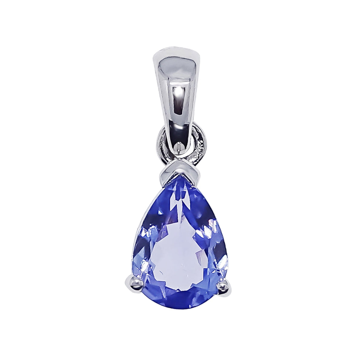 9ct white gold 7x5mm pear shape tanzanite claw set double gallery pendant